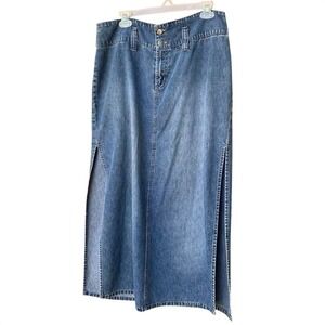 Canyon River Blues Denim Jean Maxi Skirt Slit Full Length Y2K 90s Western Boho